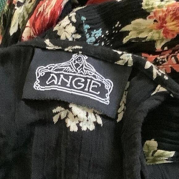 Angie Floral Boho Wrap Dress Women Large Black Rose Print Long Sleeve Midi - Picture 6 of 9